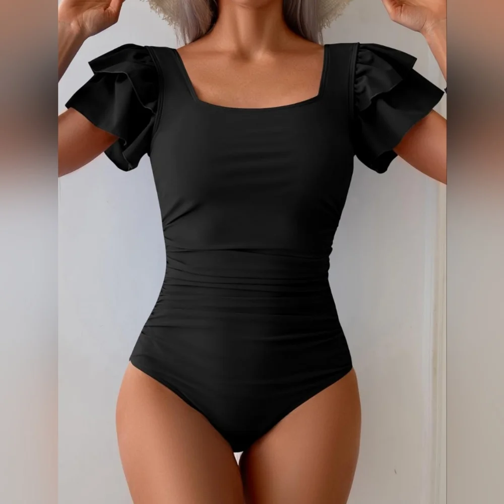 NWT Eomenie Tummy Control One Piece Swimsuit Women's Large Black - Picture 1 of 4